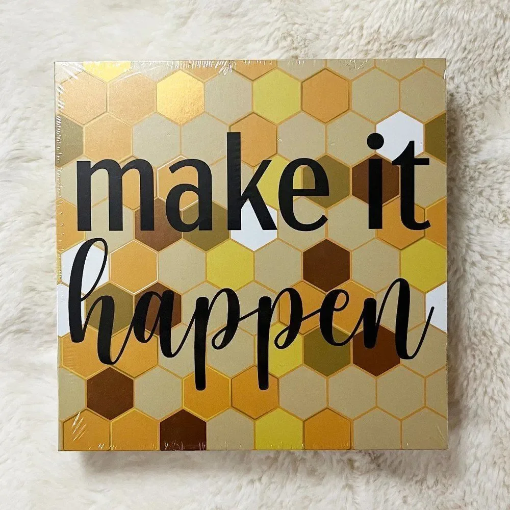 🔮 5/$25 Make‎ It Happen Gold, Yellow & Tan Honeycomb Wall Art